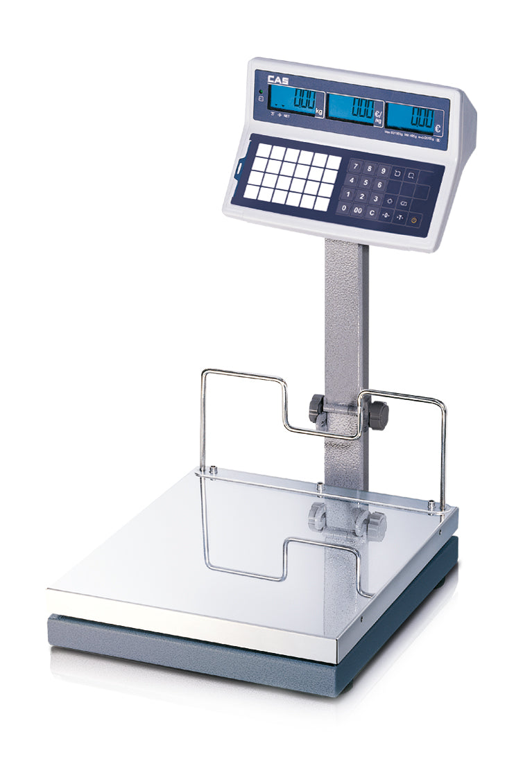 Große Ladenwaage, Plattformwaage Preisrechenwaage EB-S von CAS mit Tara- und Speicherfunktion, von 30 - 150 kg auch netzunabhängig, geeicht