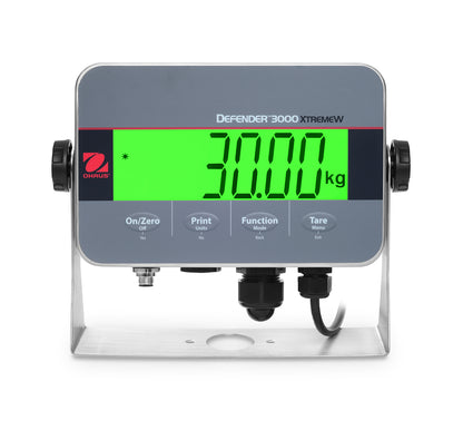 Stativwaage von Ohaus,  Defender Hybrid 3000, mit Netz- und Akkubetrieb, von 15 kg bis 60 kg, Edelstahl Wiegefläche 305 x 355 mm
